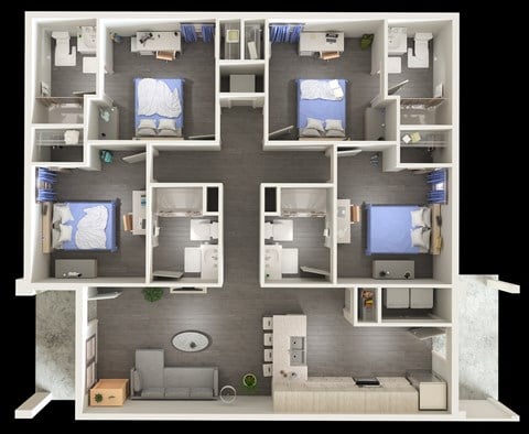 Floor plan for 4 beds, 4 baths, 325 sqft